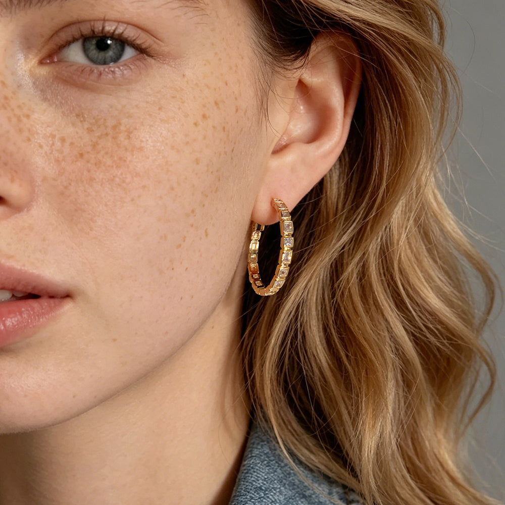 Baguette CZ Hoop Earrings