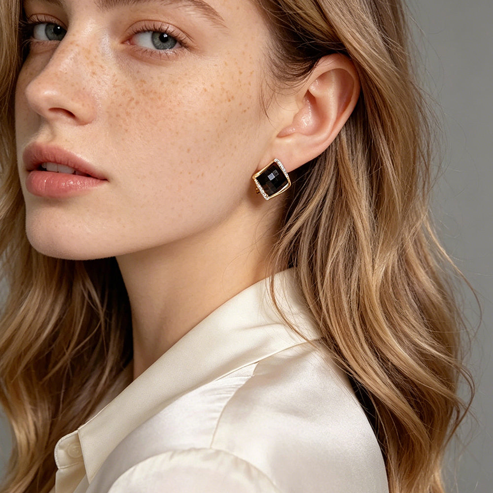 Midnight Black Square Stud Earrings