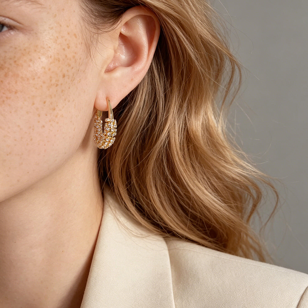 Pave Crystal Half Hoop Earrings