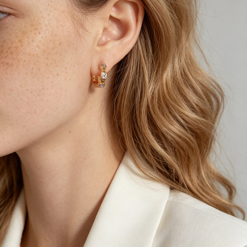 Minimal Square Crystal Hoop Earrings