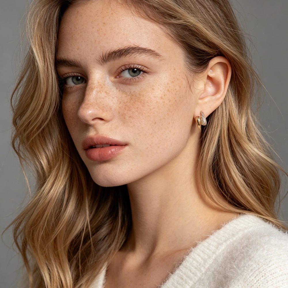 Asymmetrical Pave C-Hoop Earrings