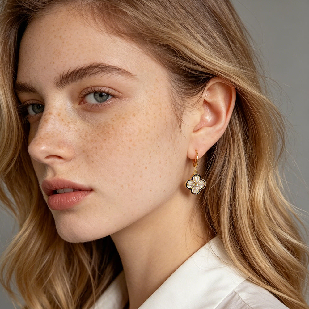 Floral Drop Hoop Earrings
