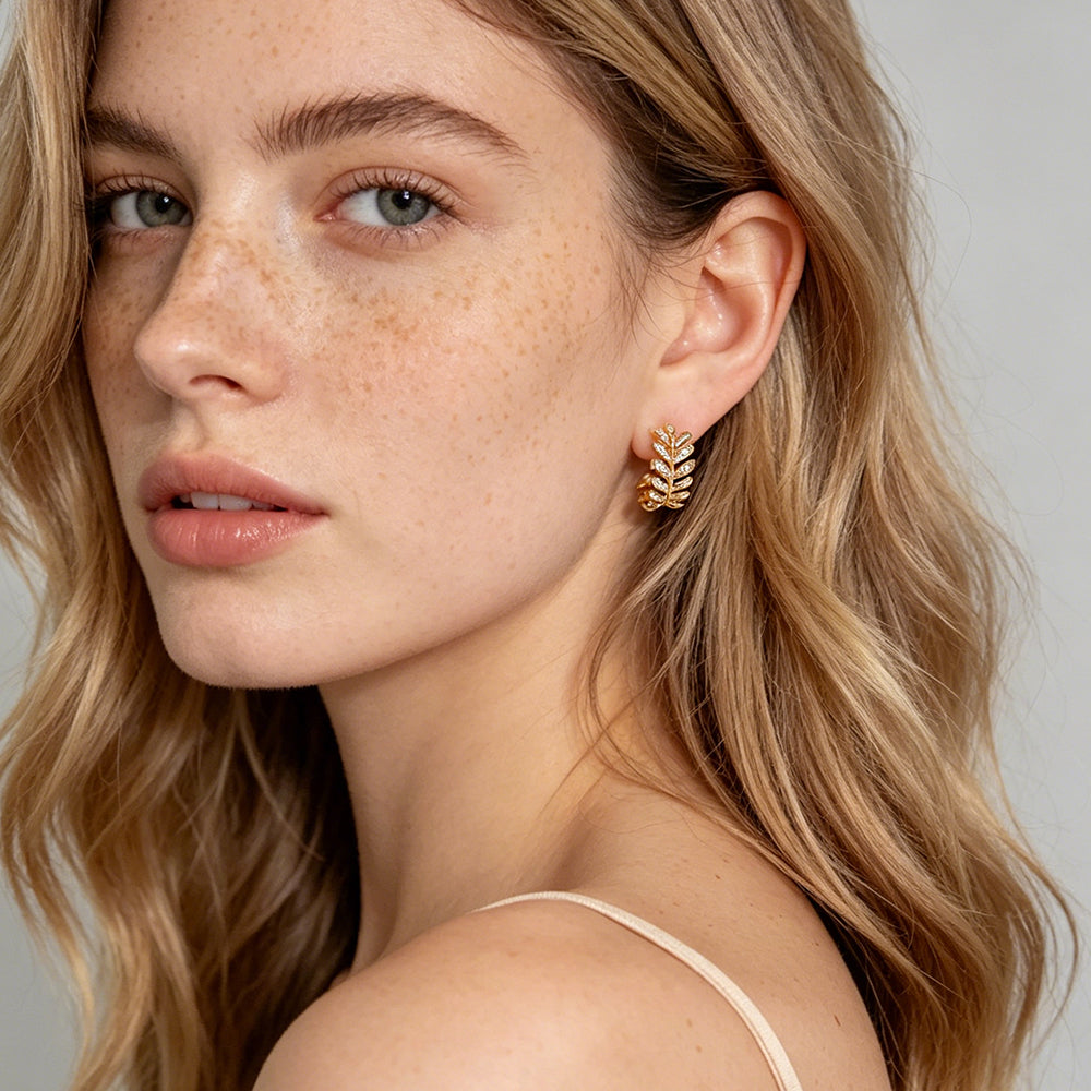 Olive Branch Crystal Hoop Earrings