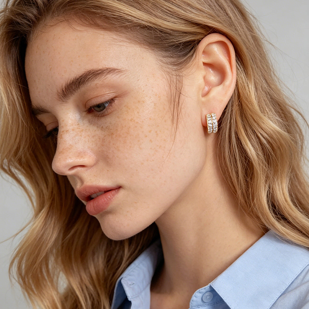 Double Row Pave Crystal Mini Hoop Earrings
