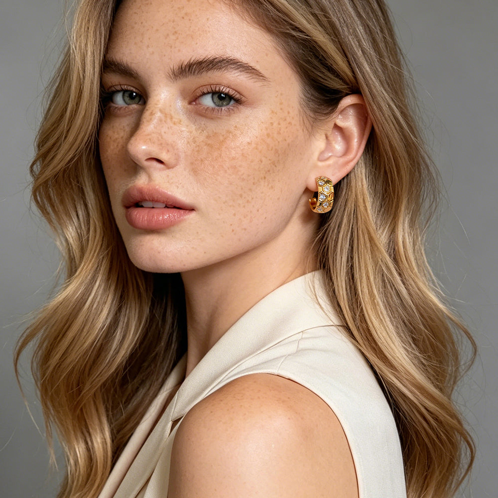 Honeycomb Pave C-Hoop Earrings