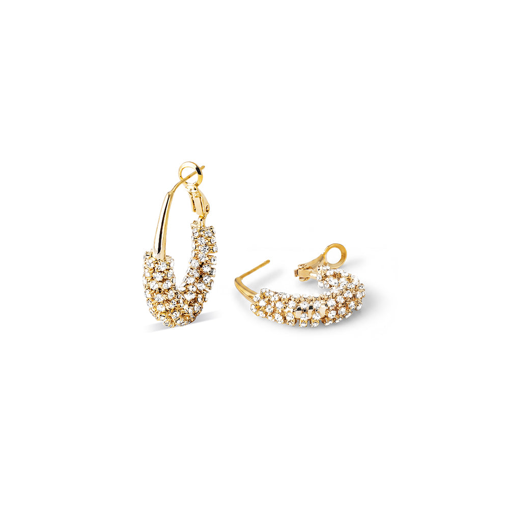 Pave Crystal Half Hoop Earrings