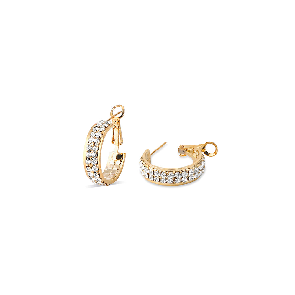 Double Row Pave C-Hoop Earrings