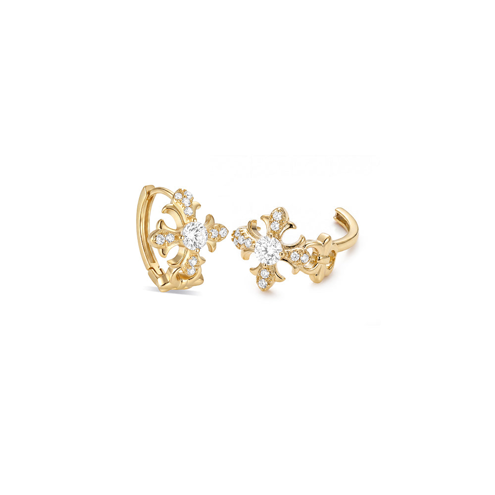 Vintage Cross Charm Huggie Earrings