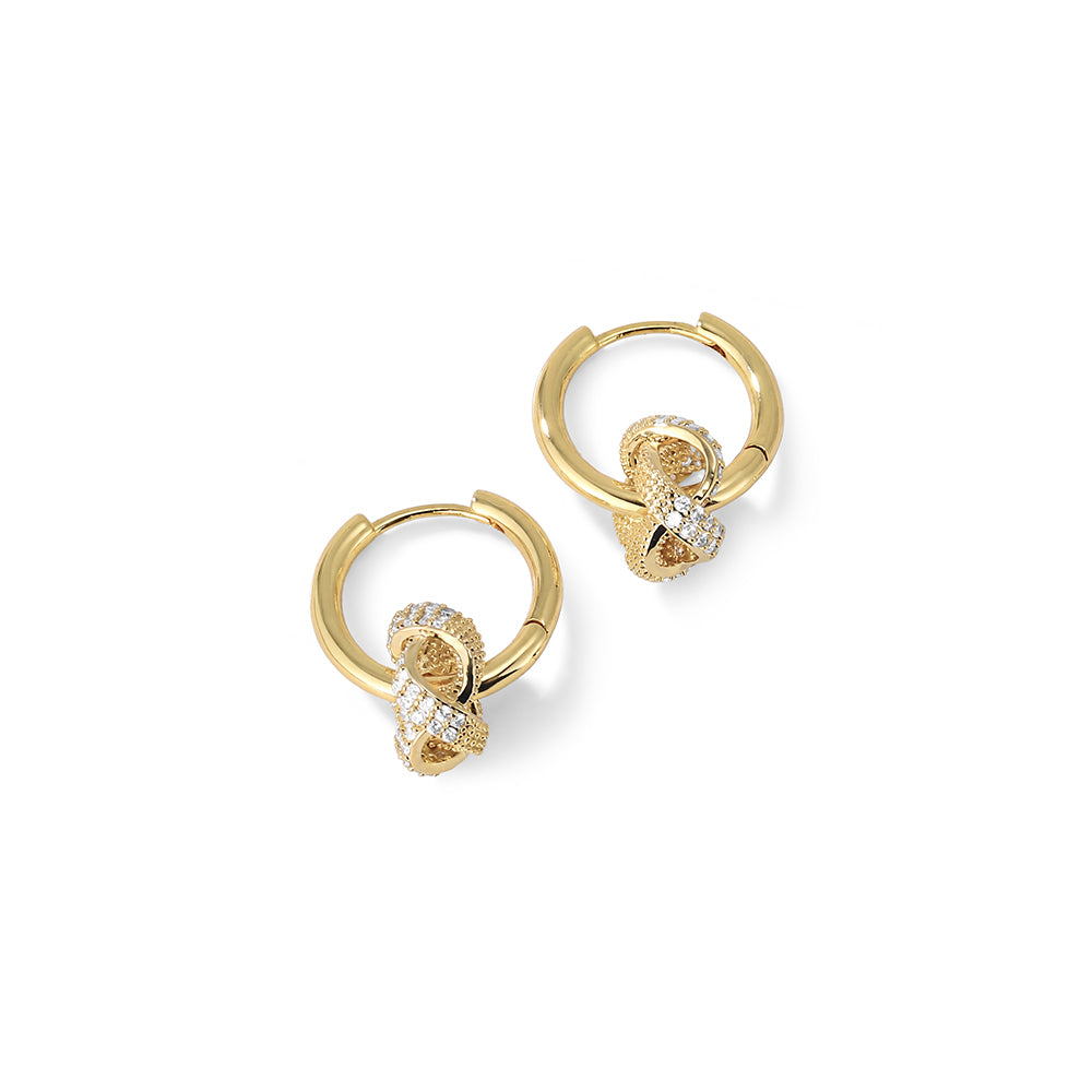 Pave Knot Drop Hoop Earrings