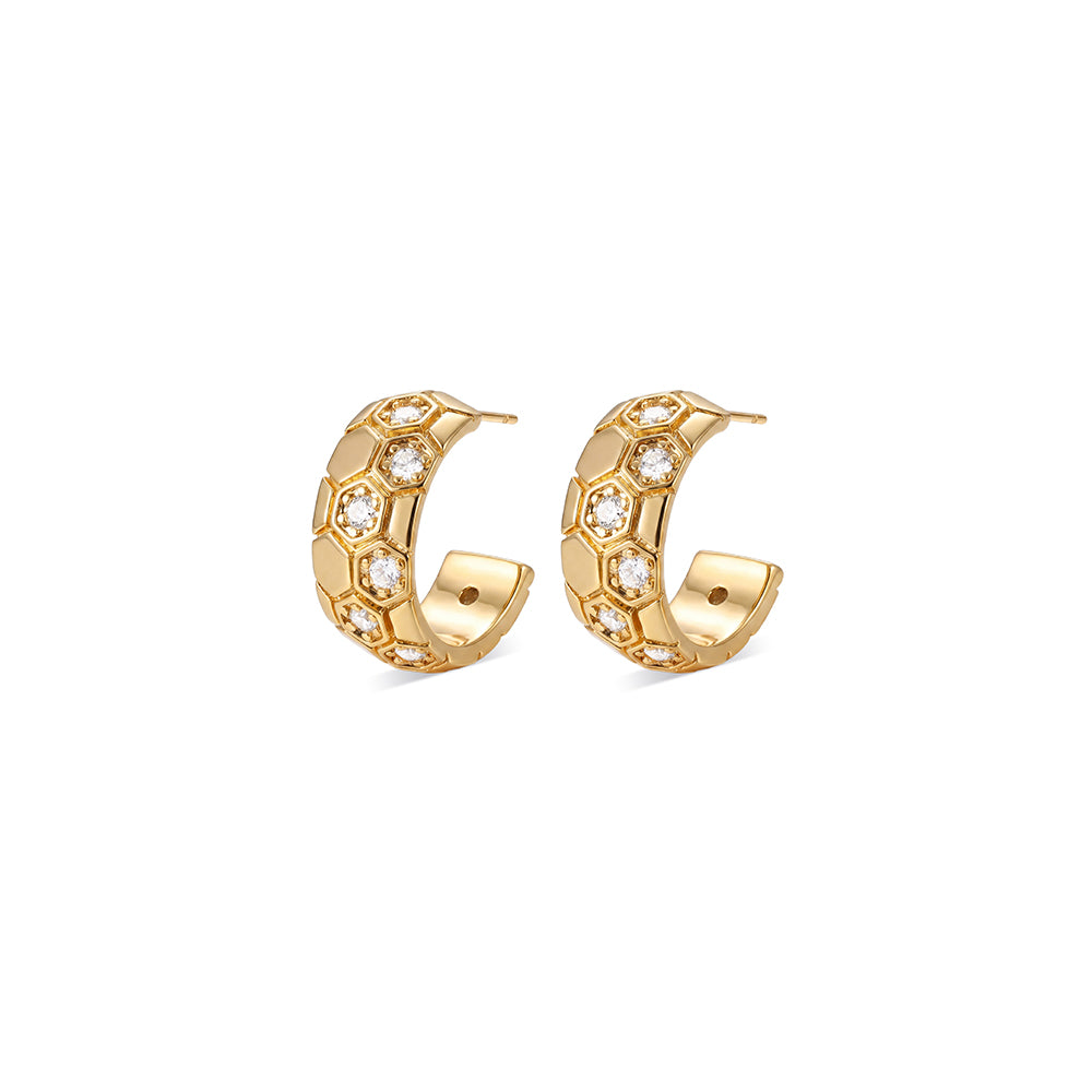 Honeycomb Pave C-Hoop Earrings