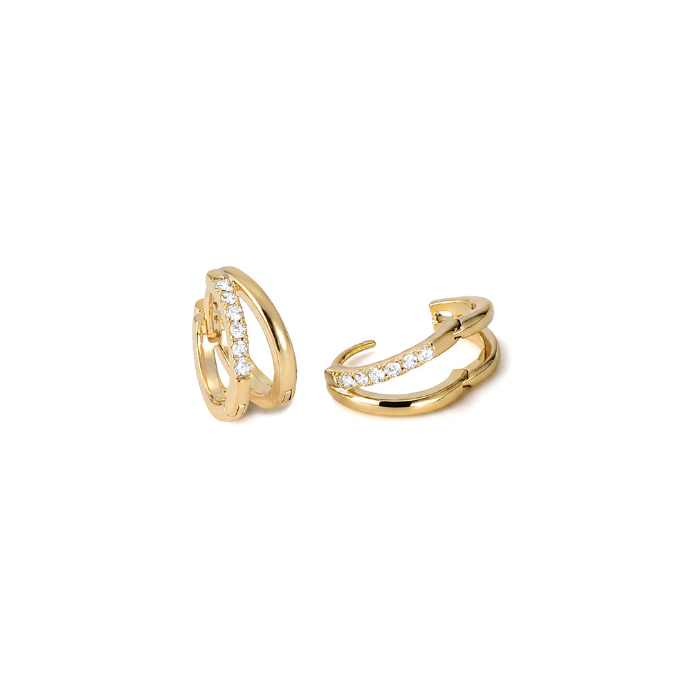 Double Layer Pave Huggie Earrings