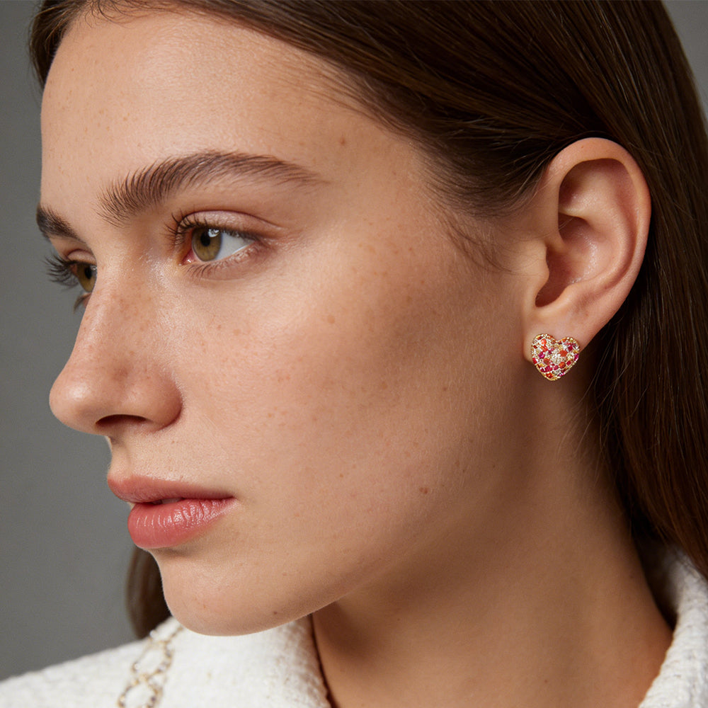 Color CZ Heart Earrings