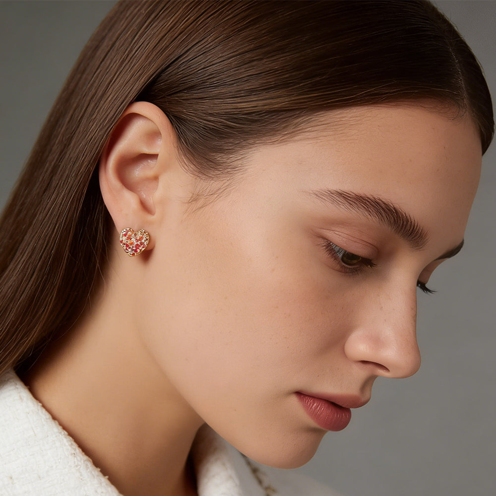 Color CZ Heart Earrings