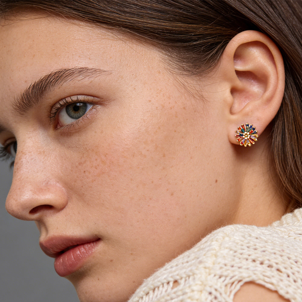Multicolor CZ Floral Stud Earrings