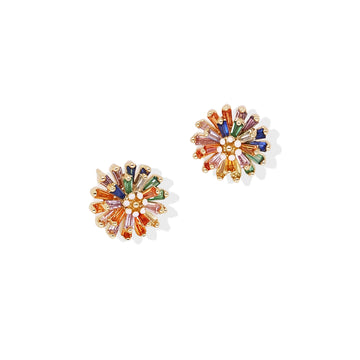Multicolor CZ Floral Stud Earrings