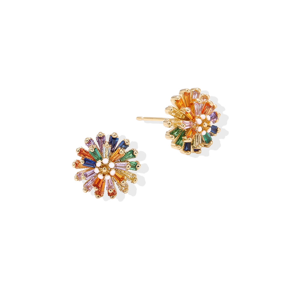 Multicolor CZ Floral Stud Earrings