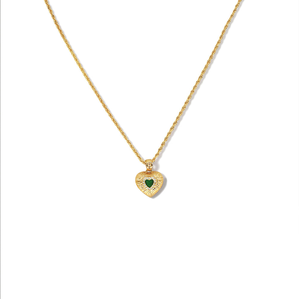 Emerald Green Color Heart Pendant Necklace | Dainty Love Charm Jewelry for Women