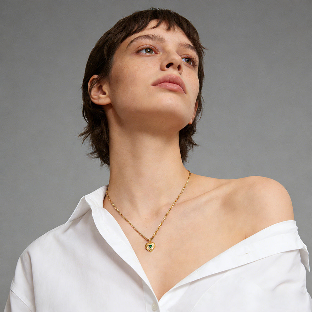 Emerald Green Color Heart Pendant Necklace | Dainty Love Charm Jewelry for Women