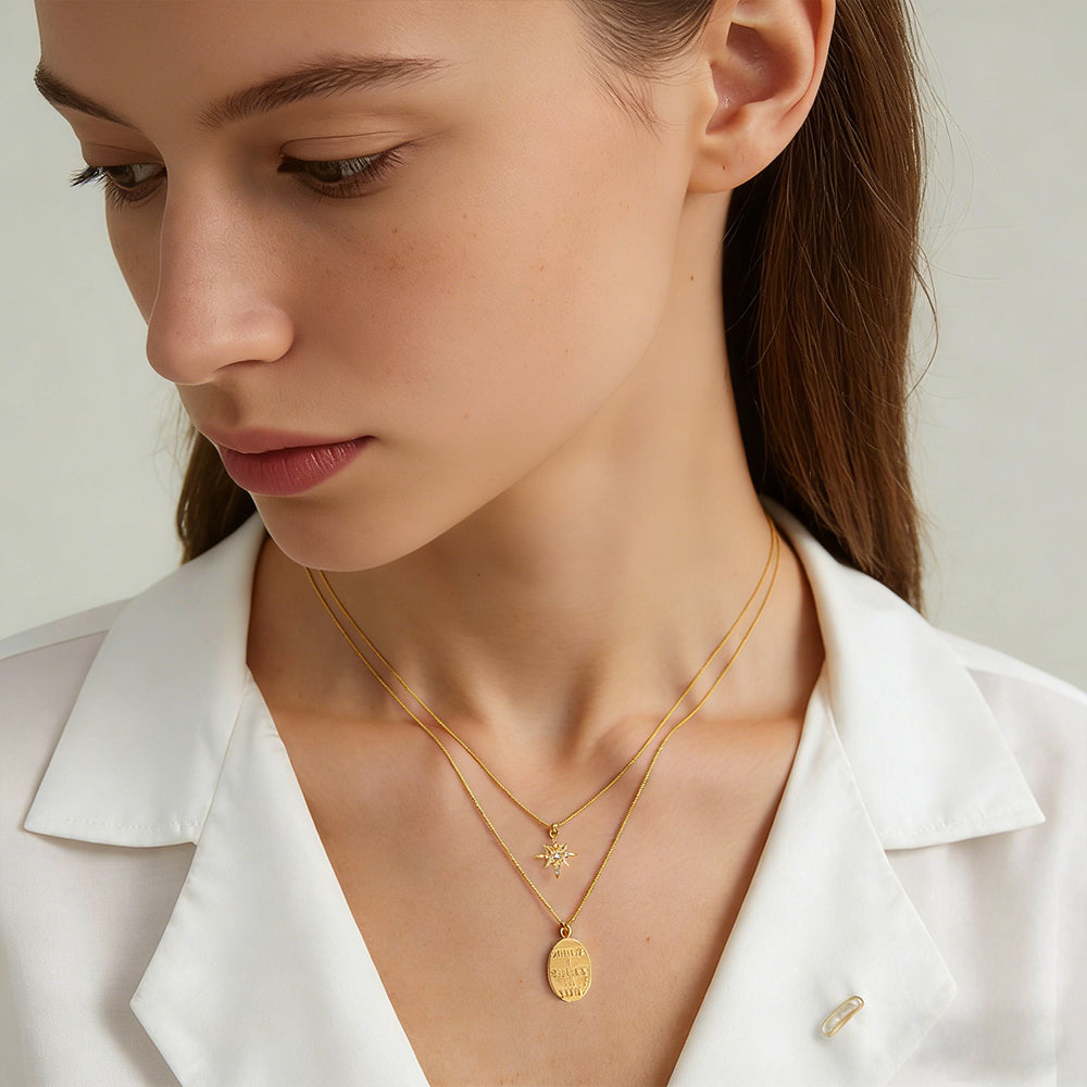 Star & Engraved Layered Necklace