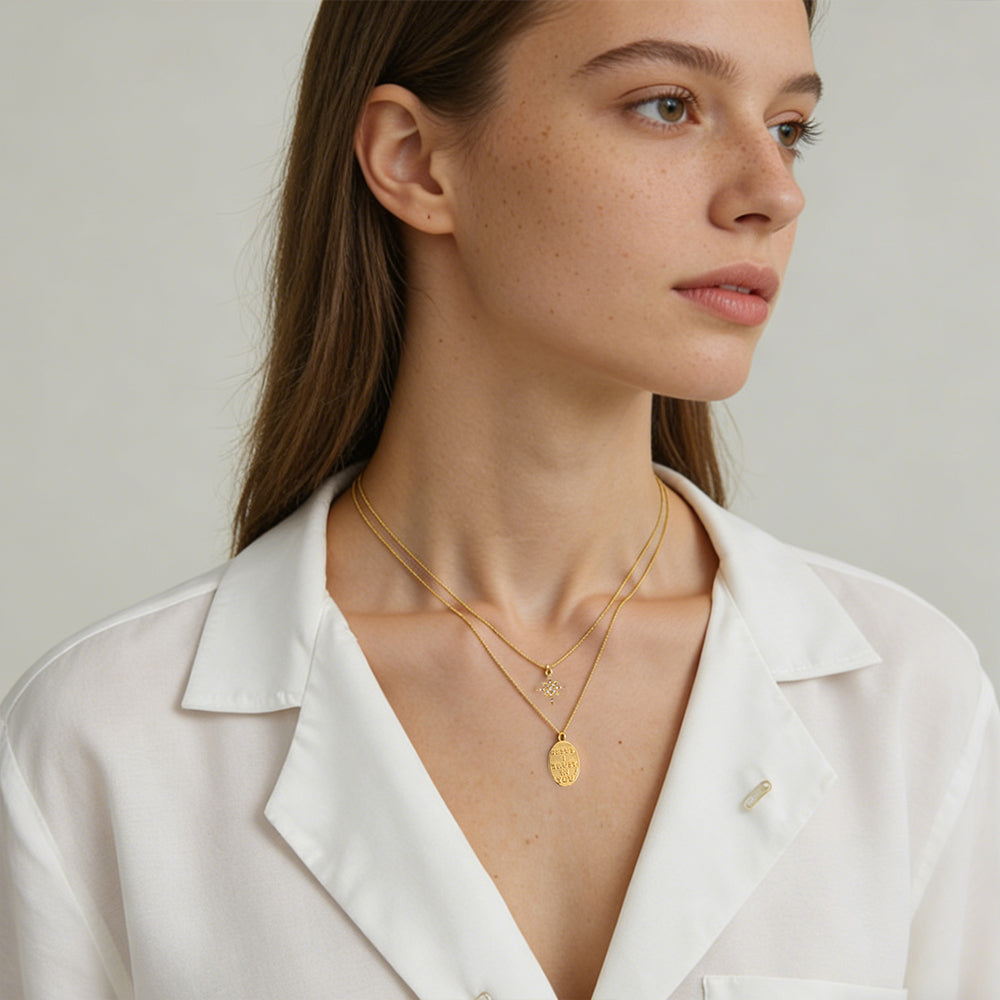Star & Engraved Layered Necklace