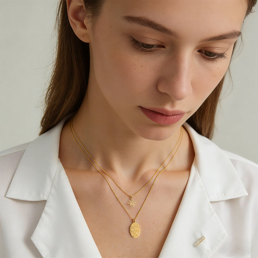 Star & Engraved Layered Necklace