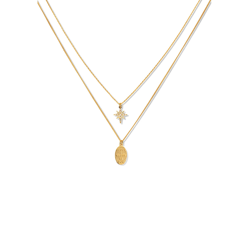 Star & Engraved Layered Necklace