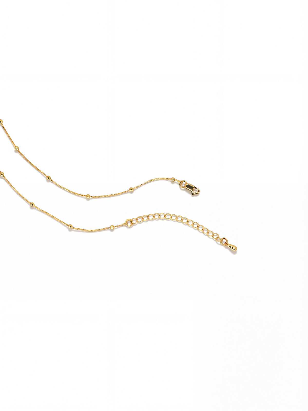Accent Beaded Choker Necklace in gold with faux pearls, on a white background, clasp and extender detail
