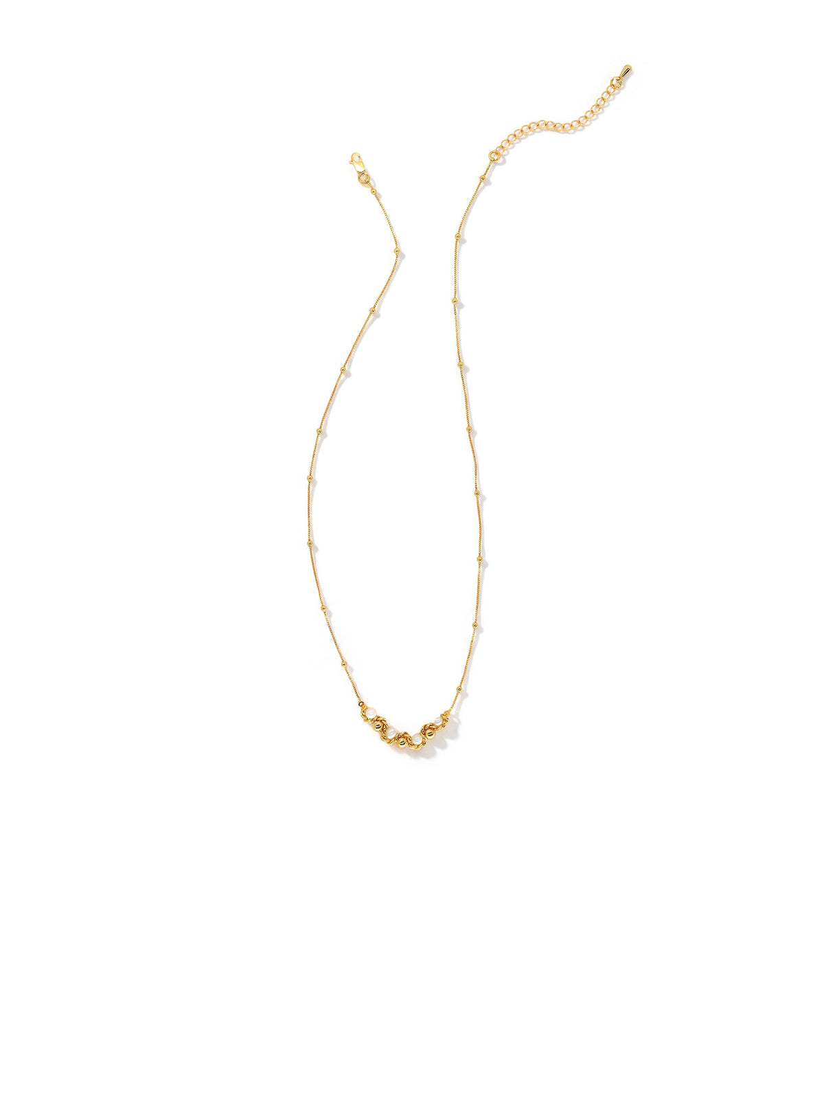 Accent Beaded Choker Necklace in gold with faux pearls, on a white background, full view
