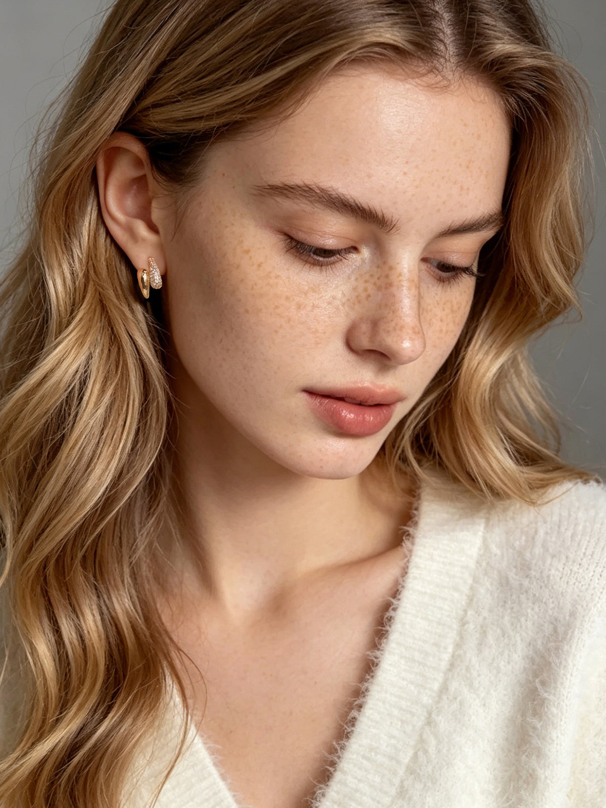 Asymmetrical Pave C-Hoop Earrings
