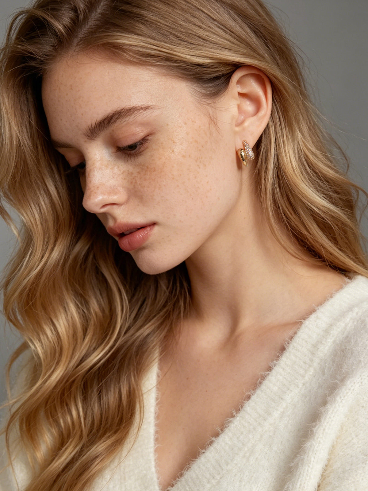 Asymmetrical Pave C-Hoop Earrings