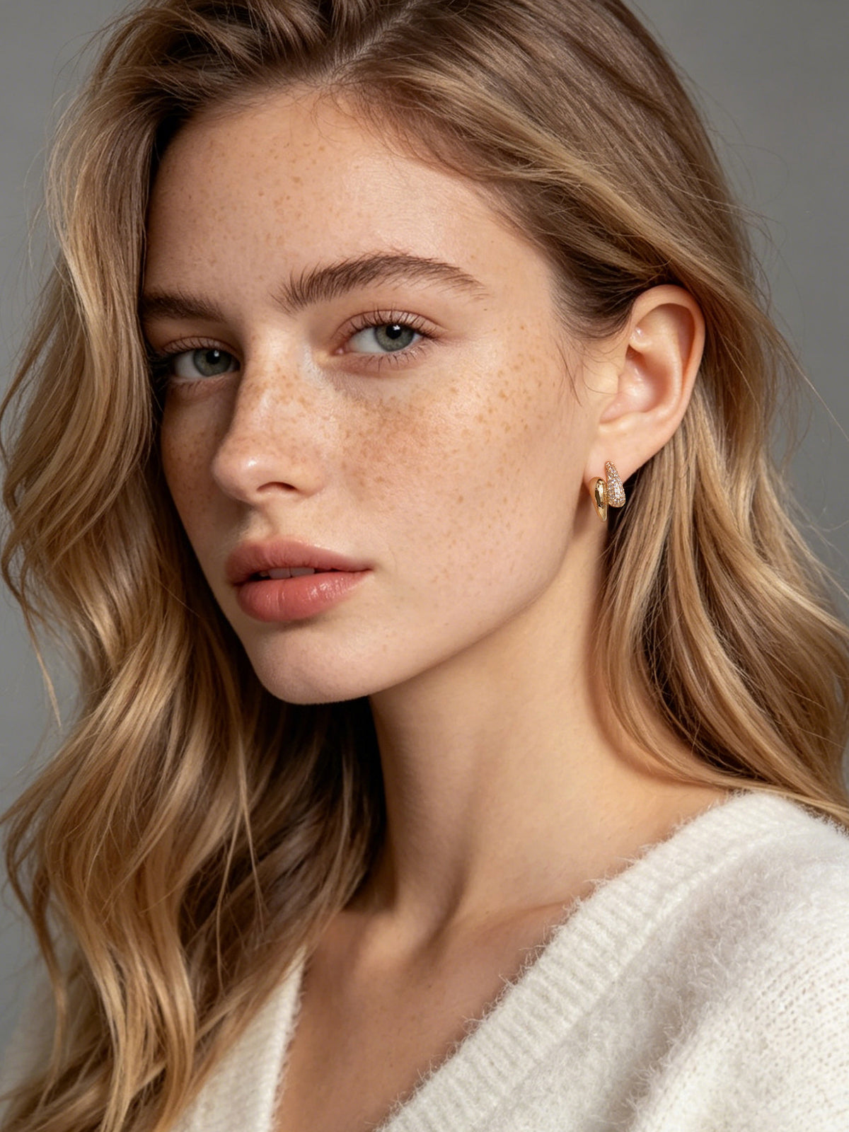 Asymmetrical Pave C-Hoop Earrings