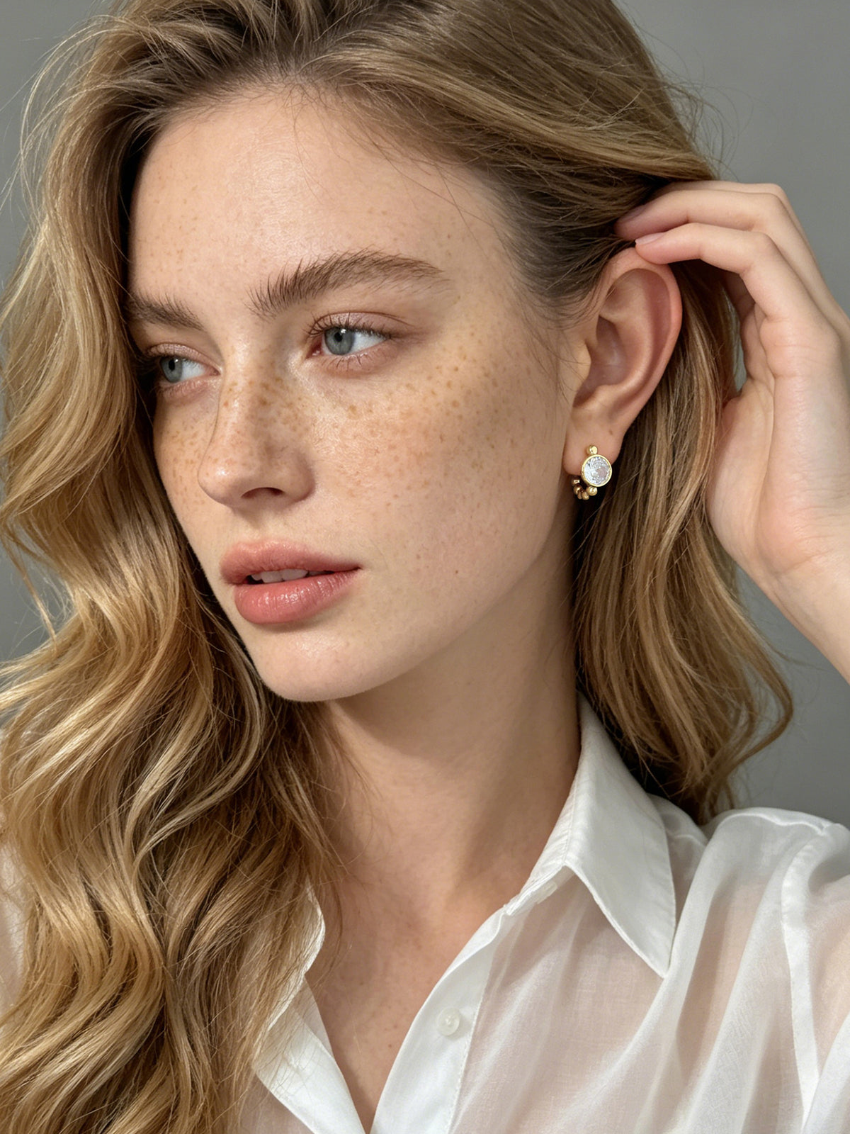 Beaded Solitaire C-Hoop Earrings