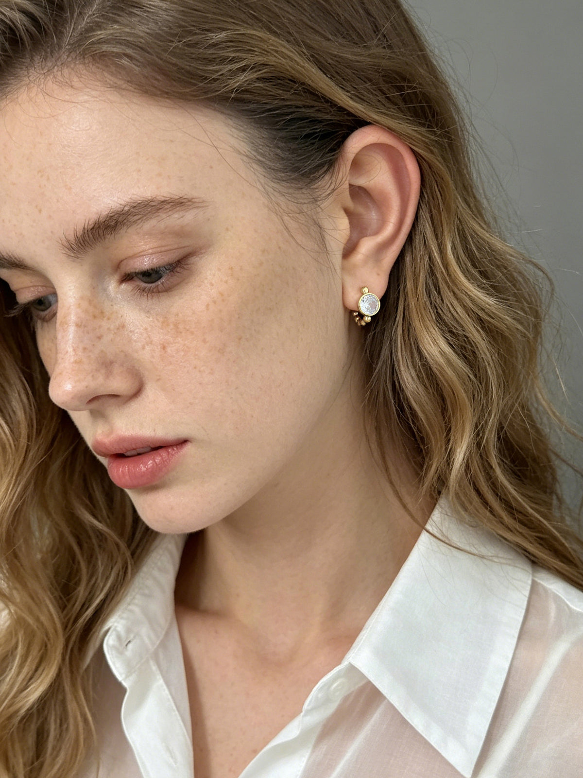 Beaded Solitaire C-Hoop Earrings