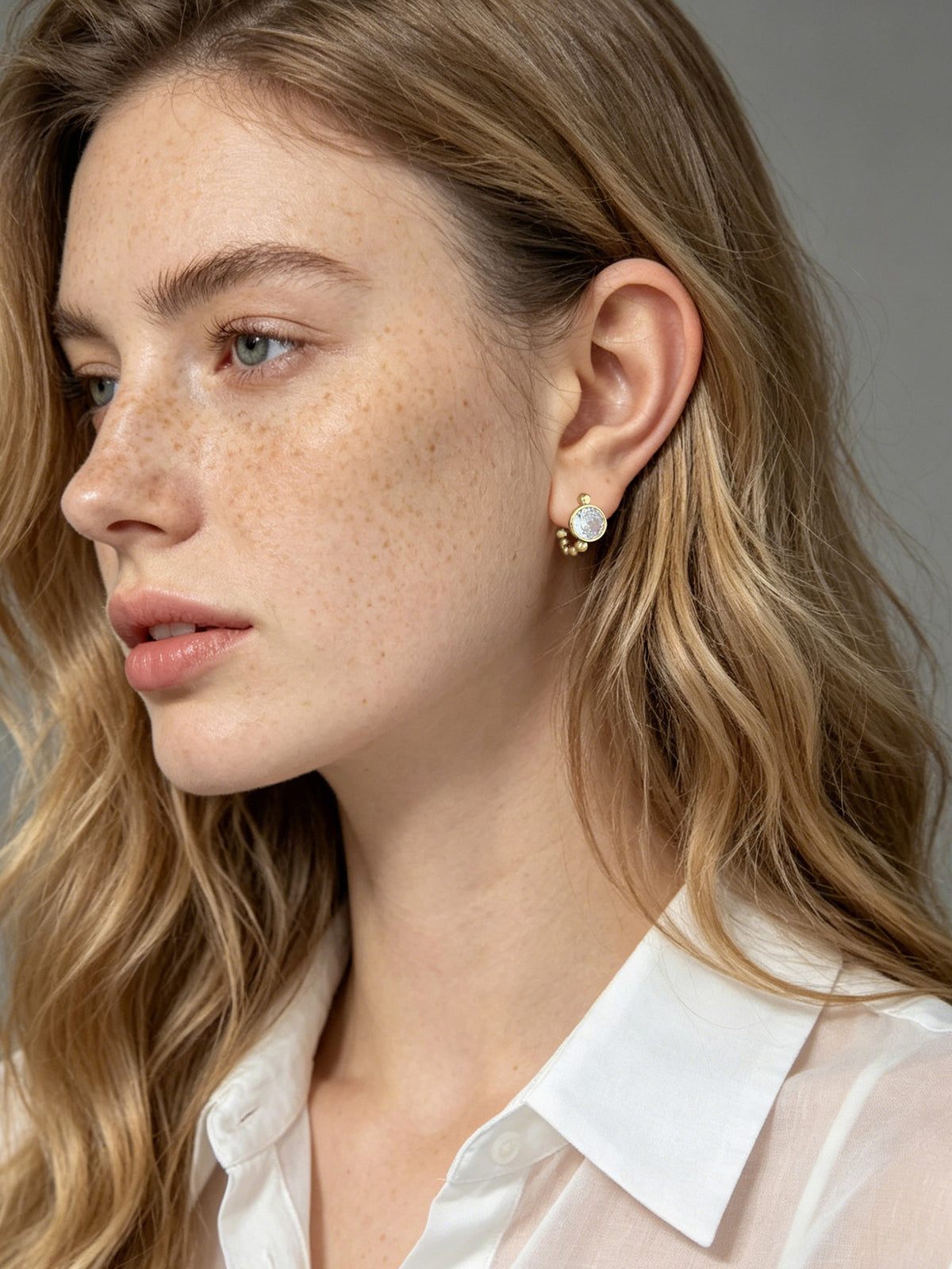Beaded Solitaire C-Hoop Earrings