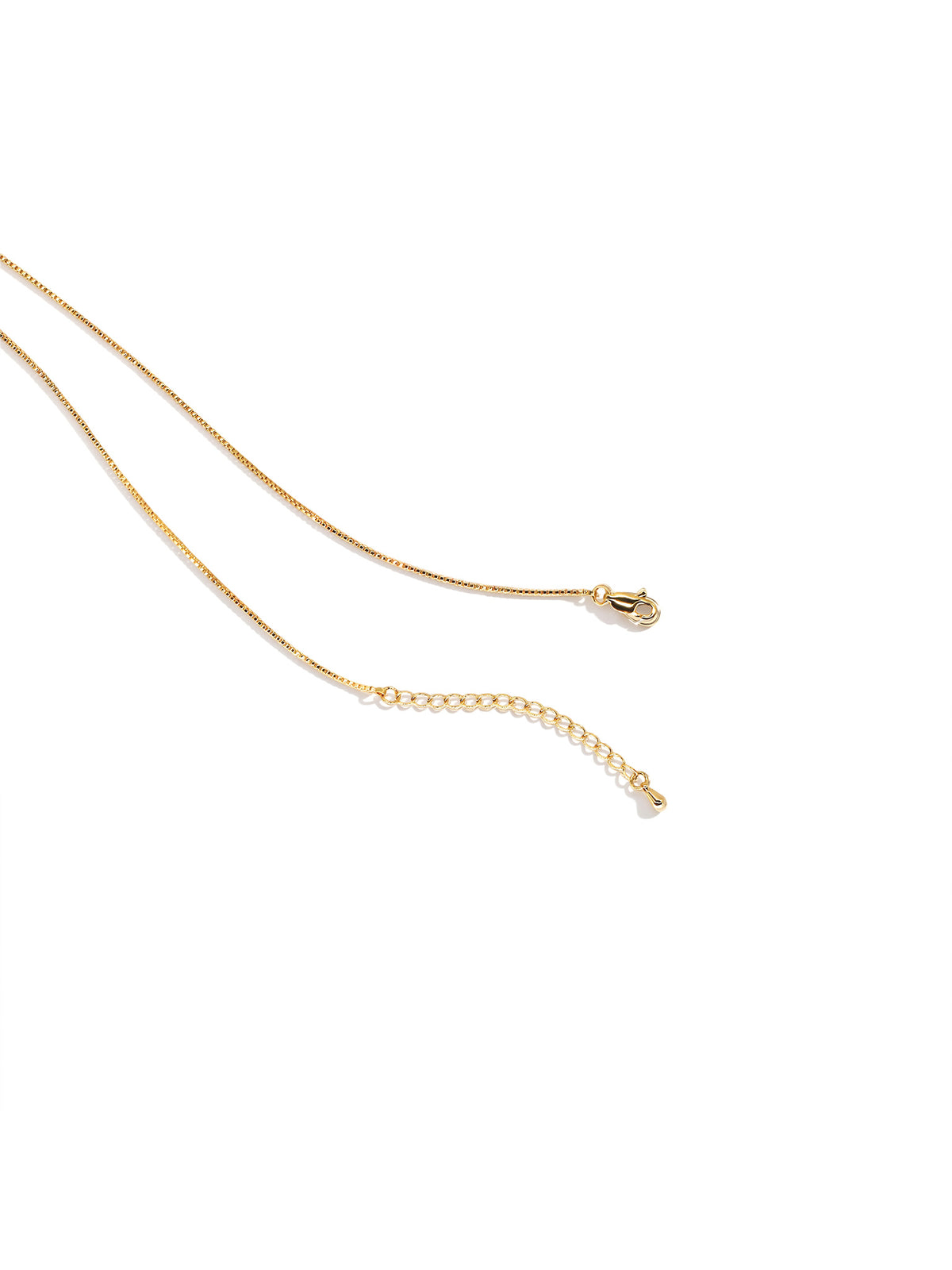 Bright Free Sky Necklace in gold, on a white background, clasp and extender detail