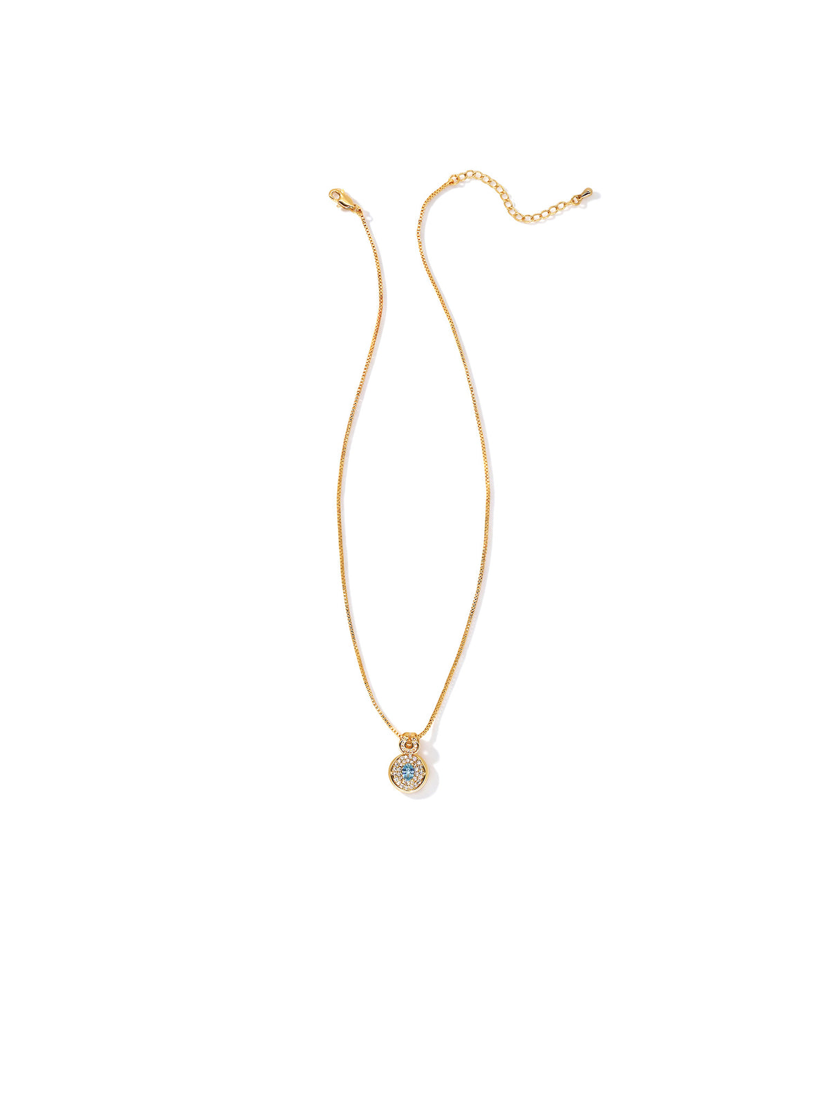 Bright Free Sky Necklace in gold, on a white background, full view