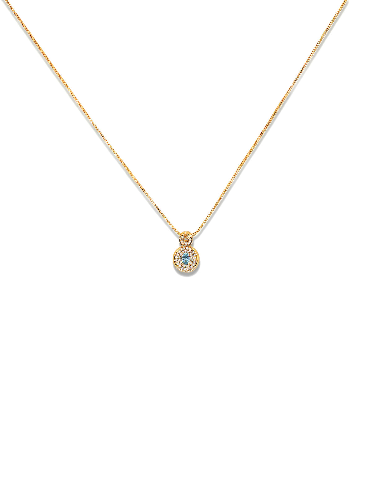 Bright Free Sky Necklace in gold, on a white background, pendant close-up