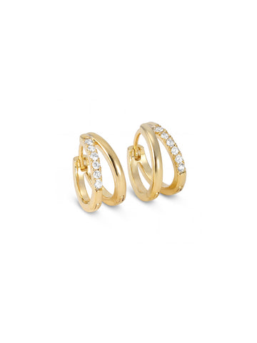 Double Layer Pave Huggie Earrings