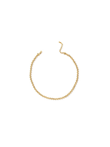Golden Beaded Choker Necklace in gold, on a white background, full view