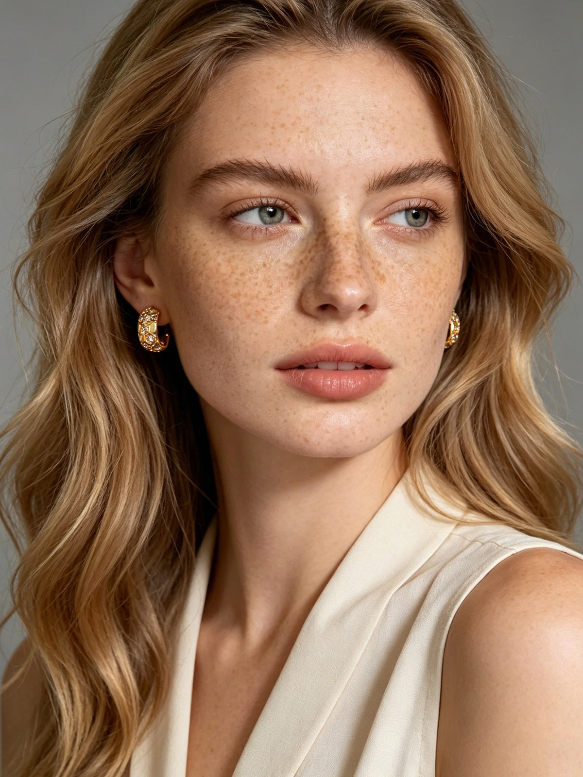 Honeycomb Pave C-Hoop Earrings