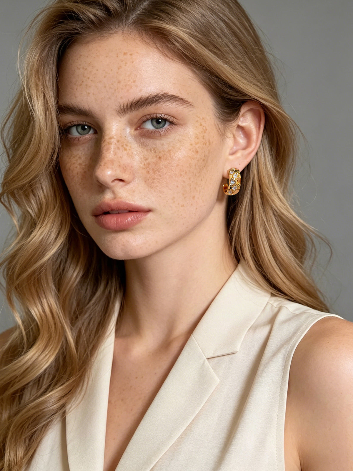 Honeycomb Pave C-Hoop Earrings