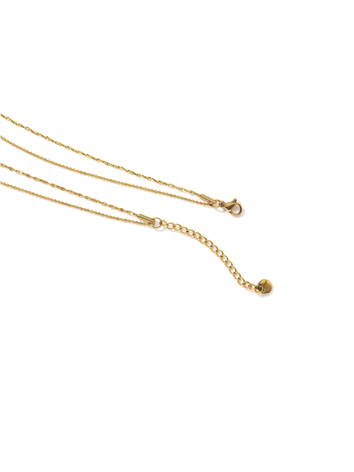 Layered Geo Pendant Necklace in gold, on a white background, clasp and extender detail