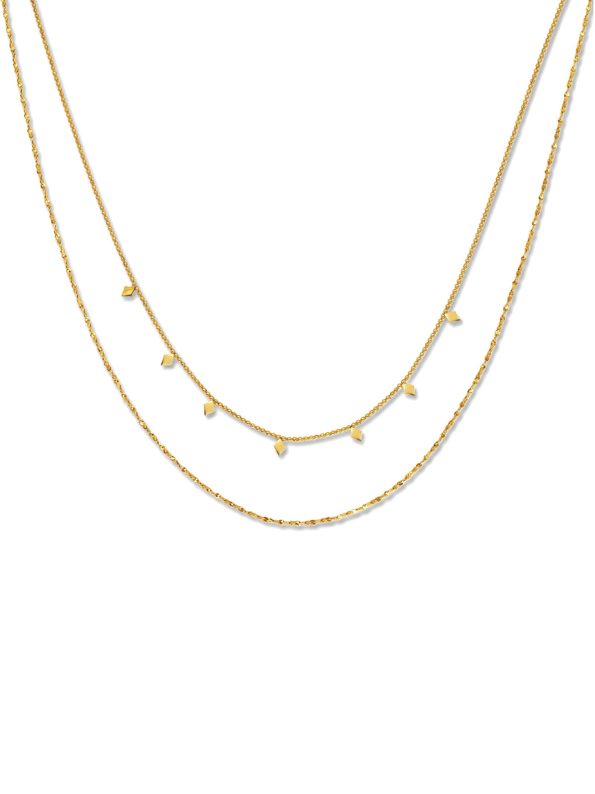 Layered Geo Pendant Necklace in gold, on a white background, front view