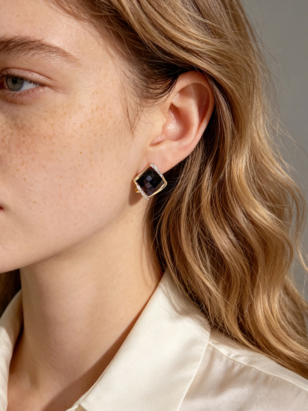 Midnight Black Square Stud Earrings