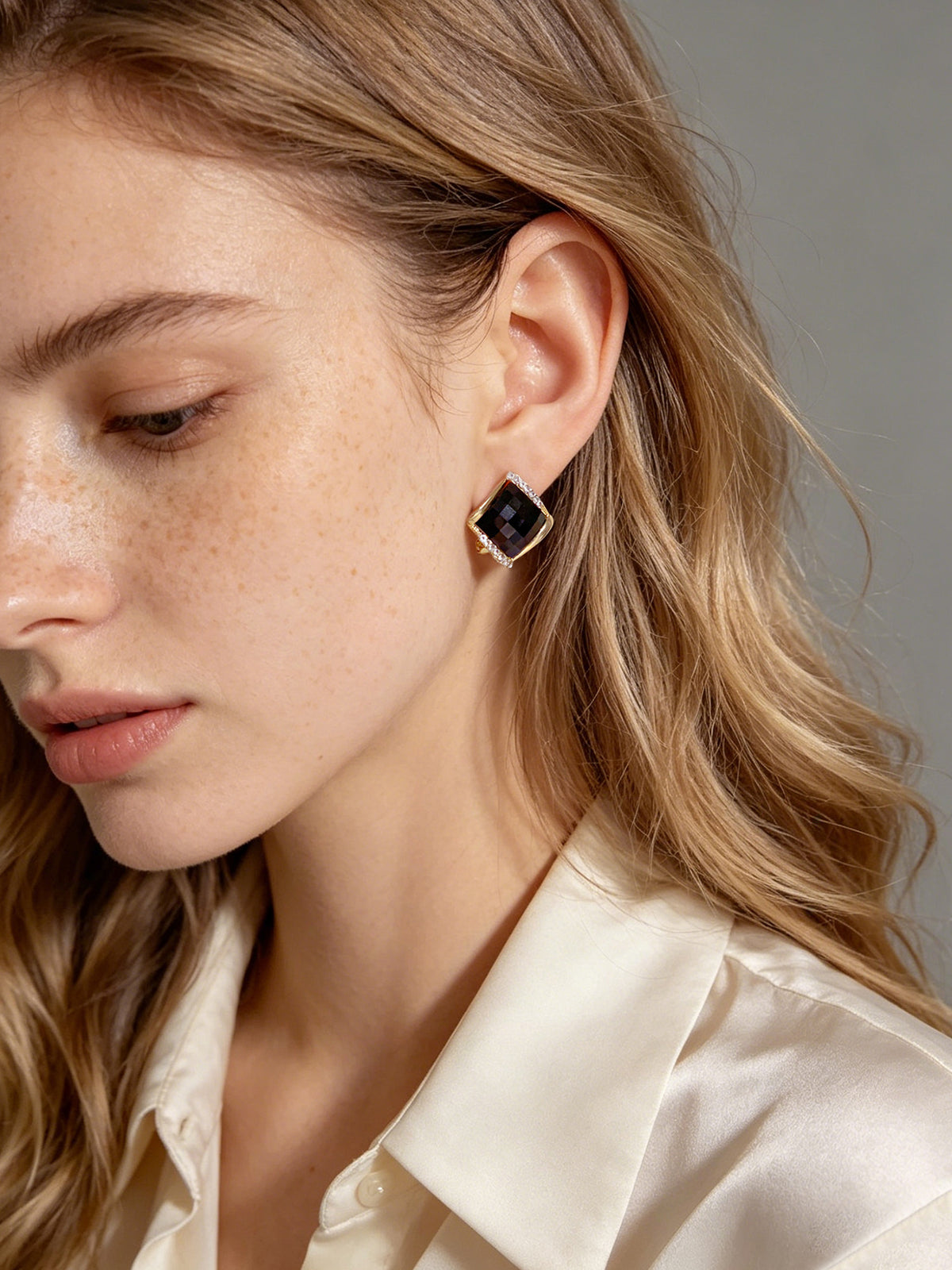 Midnight Black Square Stud Earrings