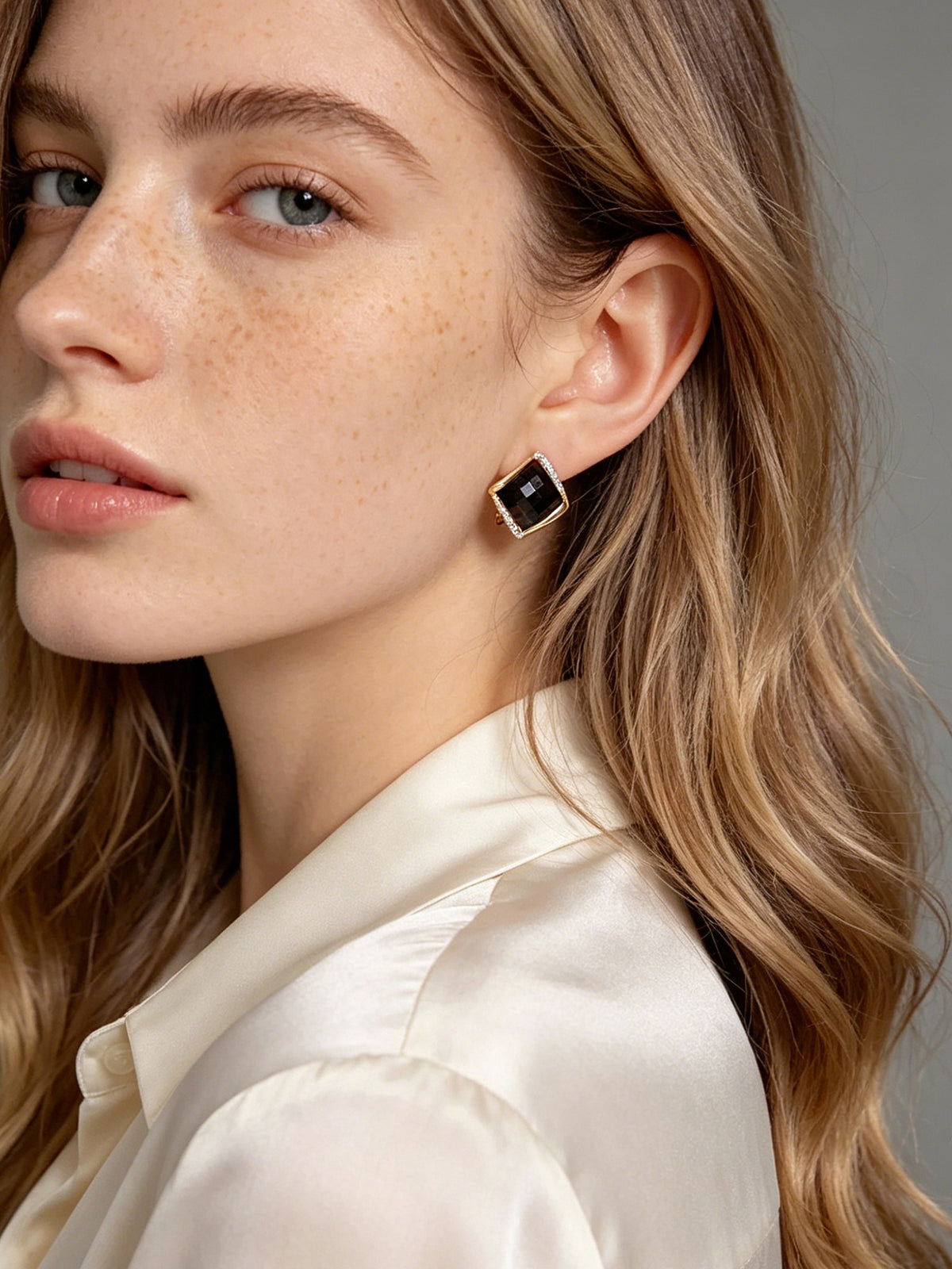 Midnight Black Square Stud Earrings
