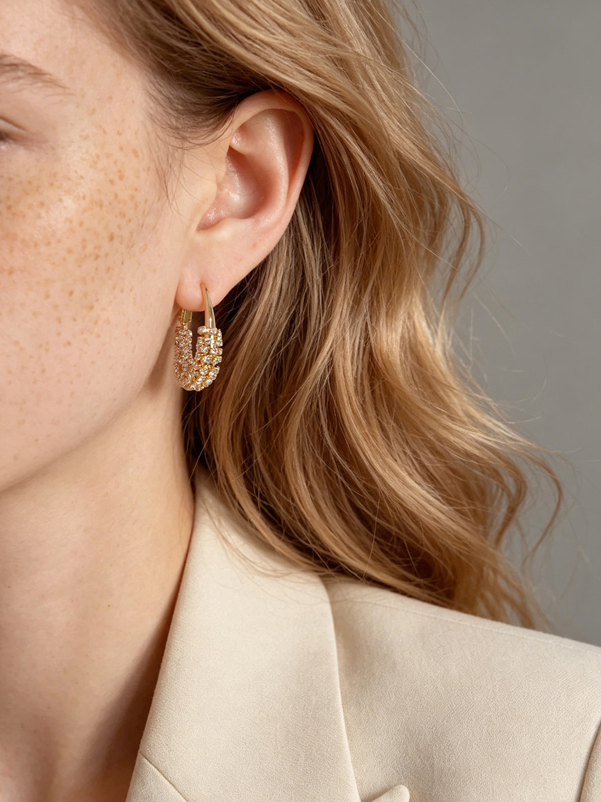 Pave Crystal Half Hoop Earrings