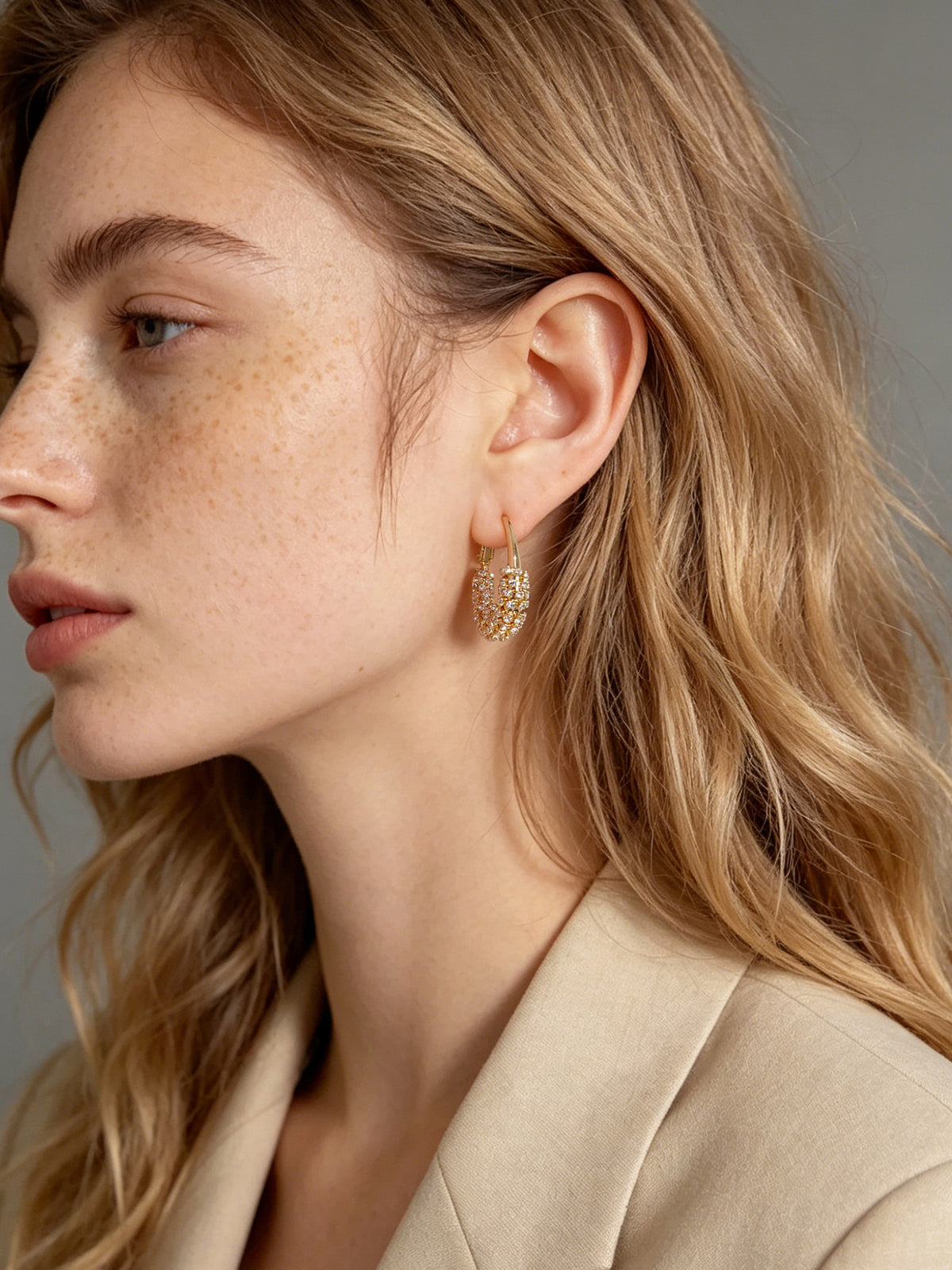 Pave Crystal Half Hoop Earrings