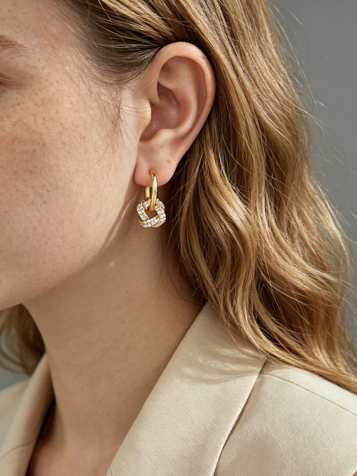 Pave Knot Drop Hoop Earrings