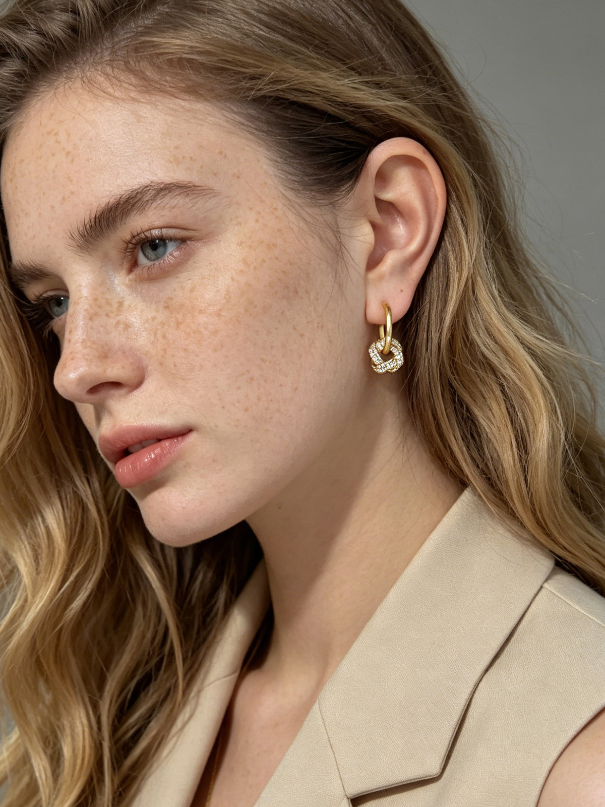 Pave Knot Drop Hoop Earrings